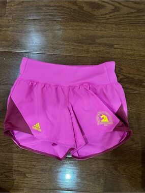 adidas Women’s Bright Pink Athletic Running Shorts with Yellow Logo